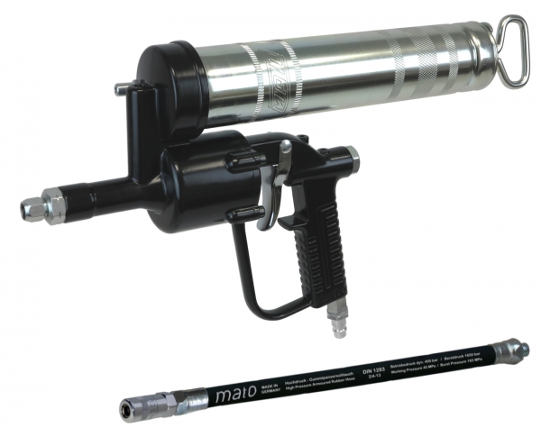 MATO-One hand air operated grease gun DF 501<br>with rubber hose RH-30C, R1/8"